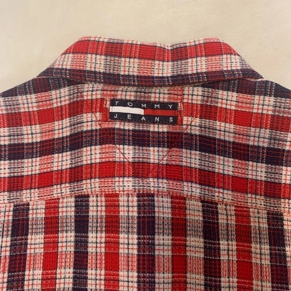 Tommy Hilfiger Men's Button Down Short Sleeve Polo Shirt Red White Blue Size M - Picture 6 of 10